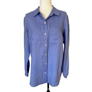 LORD & TAYLOR 100% Linen Button Up Shirt Blouse Size Large Periwinkle Lilac NWT